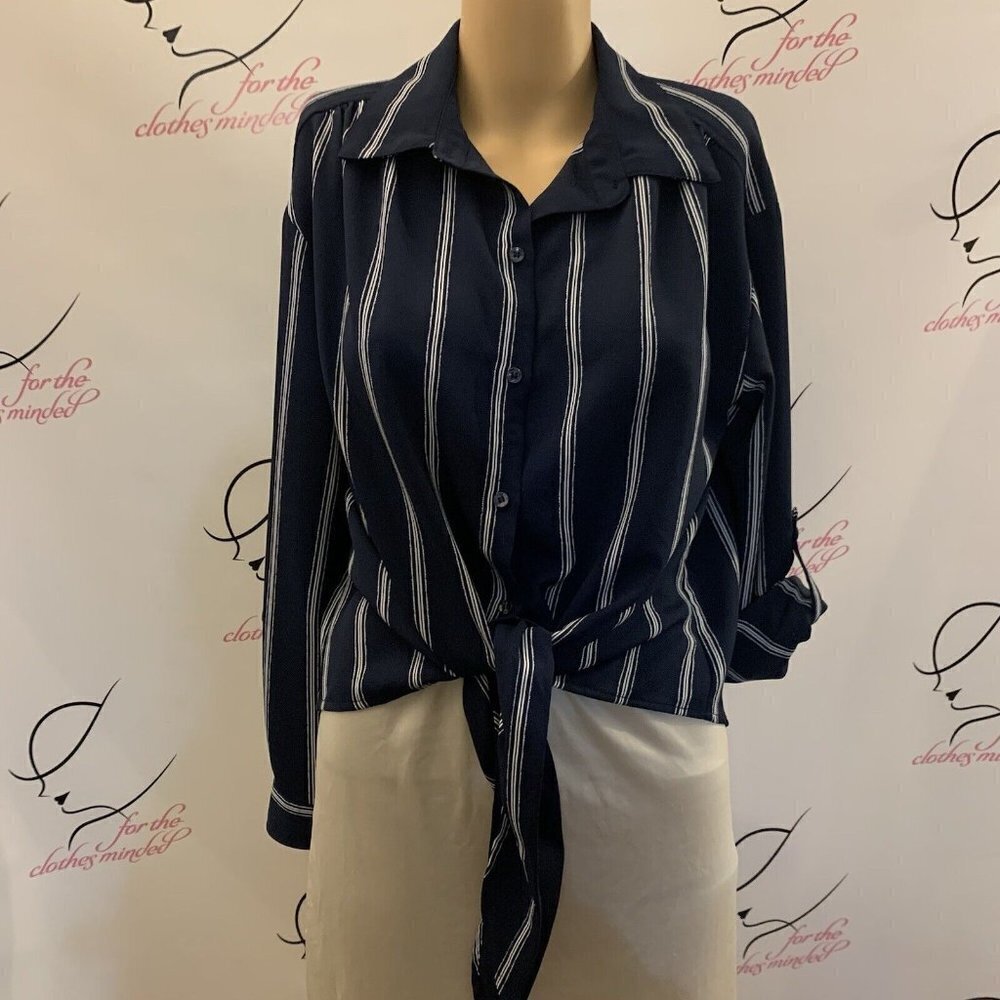 Charter Club. Sz Small Oversized. Stripe Tie Front Long Sleeve, Button Up. B80